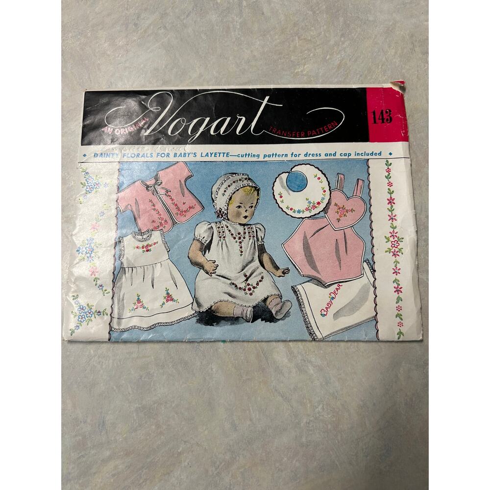 Vintage 1950's Vogart Embroidery Transfer Pattern #143 Floral Baby Layette